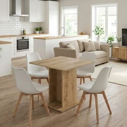 Βρες το Σετ τραπεζαρία 5τμχ Allos - Viva Megapap χρώμα sapphire oak - λευκό/φυσικό πόδι 75x75x77εκ. σε μοναδική τιμή στο clickforshop.gr