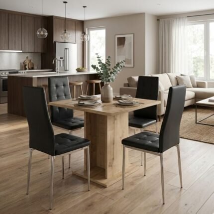 Βρες το Σετ τραπεζαρία 5τμχ Allos - Rosa Megapap χρώμα sapphire oak - μαύρο/χρωμίου πόδι 75x75x77εκ. σε μοναδική τιμή στο clickforshop.gr