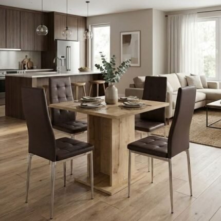 Βρες το Σετ τραπεζαρία 5τμχ Allos - Rosa Megapap χρώμα sapphire oak - καφέ/χρωμίου πόδι 75x75x77εκ. σε μοναδική τιμή στο clickforshop.gr