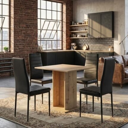 Βρες το Σετ τραπεζαρία 5τμχ Allos - Rosa Megapap χρώμα sapphire oak - μαύρο 75x75x77εκ. σε μοναδική τιμή στο clickforshop.gr