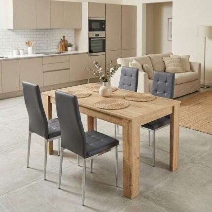 Βρες το Σετ τραπεζαρία 5τμχ Darlen - Rosa Megapap χρώμα sapphire oak - γκρι/χρωμίου πόδι 125x72x74εκ. σε μοναδική τιμή στο clickforshop.gr