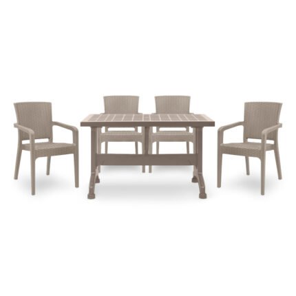 Βρες το Σετ τραπεζαρία κήπου Callan Megapap 5τμχ πολυπροπυλενίου τραπέζι 140x70 - πολυθρόνα recycled χρώμα cappuccino S_GP046-0003