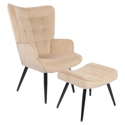 Βρες το Πολυθρόνα Μπερζέρα Με Υποπόδιο ArteLibre LENNOX Μπεζ Βελούδο/Ξύλο 96x68x73cm σε μοναδική τιμή στο clickforshop.gr