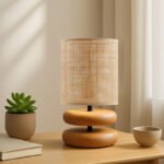 Φωτιστικό επιτραπέζιο Lucia Megapap E14 ξυλινο - pe rattan χρώμα φυσικό Ø15x35εκ. - Image 2