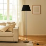 Φωτιστικό δαπέδου Vilo Megapap E27 μεταλλικό - ύφασμα Pvc χρώμα μαύρο Ø35x152εκ. - Image 2