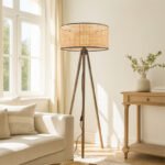 Φωτιστικό δαπέδου Rivo Megapap E27 ξύλινο - ρατάν χρώμα φυσικό Ø38x140εκ. - Image 2