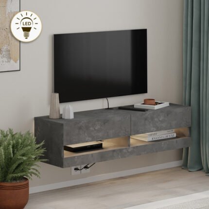 Βρες το Έπιπλο τηλεόρασης επιτοίχιο Moon Megapap με LED χρώμα γκρι ρετρό 120x33