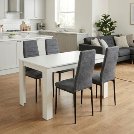 Βρες το Σετ τραπεζαρία 5τμχ Darlen - Rosa Megapap χρώμα λευκό - γκρι 125x72x74εκ. σε μοναδική τιμή στο clickforshop.gr