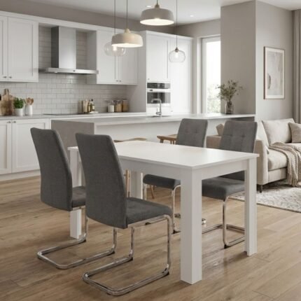 Βρες το Σετ τραπεζαρία 5τμχ Darlen - Laura Megapap χρώμα λευκό - γκρι 125x72x74εκ. σε μοναδική τιμή στο clickforshop.gr