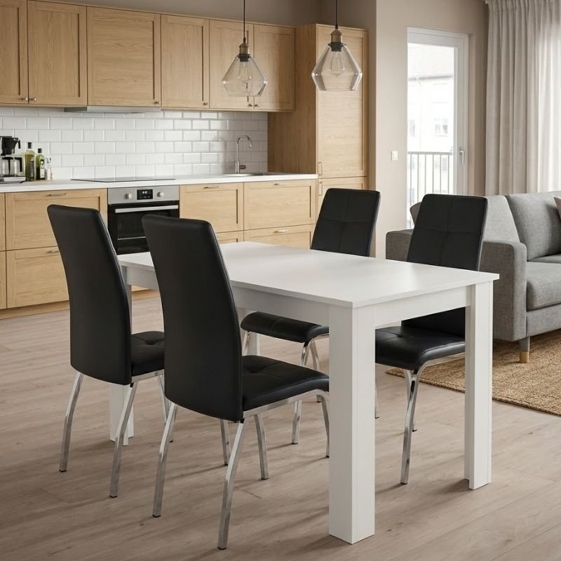 Σετ τραπεζαρία 5τμχ Darlen - Alma Megapap χρώμα λευκό - μαύρο 125x72x74εκ. Βρες το Σετ τραπεζαρία 5τμχ Darlen - Alma Megapap χρώμα λευκό - μαύρο 125x72x74εκ. σε μοναδική τιμή στο clickforshop.gr