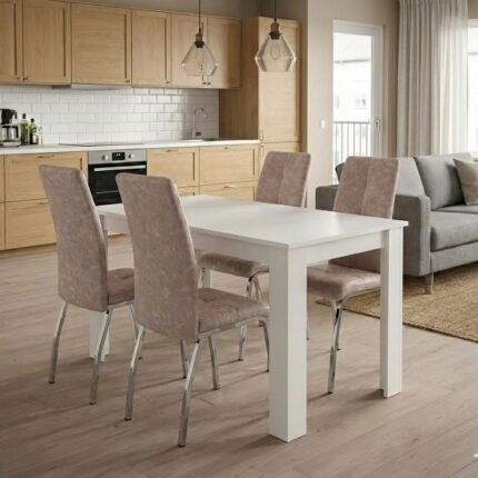 Βρες το Σετ τραπεζαρία 5τμχ Darlen - Alma Megapap χρώμα λευκό - μπεζ 125x72x74εκ. σε μοναδική τιμή στο clickforshop.gr