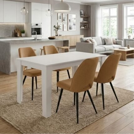 Βρες το Σετ τραπεζαρία 5τμχ Darlen - Christy Megapap χρώμα λευκό - μουσταρδί 125x72x74εκ. σε μοναδική τιμή στο clickforshop.gr