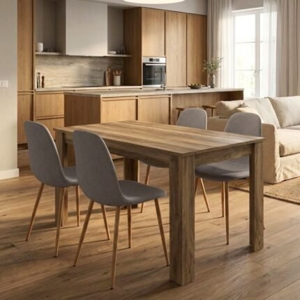 Βρες το Σετ τραπεζαρία 5τμχ Darlen - Iris Megapap χρώμα καρυδί - ανοιχτό μπεζ/φυσικό πόδι 125x72x74εκ. σε μοναδική τιμή στο clickforshop.gr