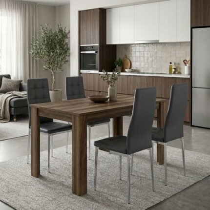 Βρες το Σετ τραπεζαρία 5τμχ Darlen - Rosa Megapap χρώμα καρυδί - γκρι/χρωμίου πόδι 125x72x74εκ. σε μοναδική τιμή στο clickforshop.gr