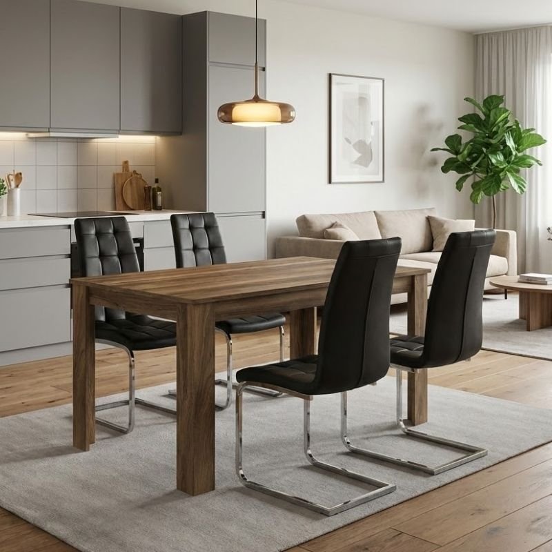 Σετ τραπεζαρία 5τμχ Darlen - Vela Megapap χρώμα καρυδί - μαύρο 125x72x74εκ. Βρες το Σετ τραπεζαρία 5τμχ Darlen - Vela Megapap χρώμα καρυδί - μαύρο 125x72x74εκ. σε μοναδική τιμή στο clickforshop.gr