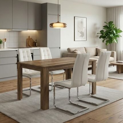 Βρες το Σετ τραπεζαρία 5τμχ Darlen - Vela Megapap χρώμα καρυδί - λευκό 125x72x74εκ. σε μοναδική τιμή στο clickforshop.gr