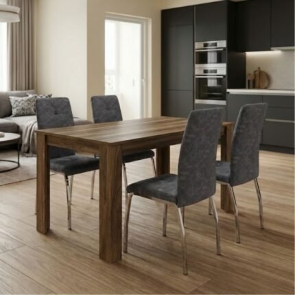 Βρες το Σετ τραπεζαρία 5τμχ Darlen - Alma Megapap χρώμα καρυδί - γκρι 125x72x74εκ. σε μοναδική τιμή στο clickforshop.gr