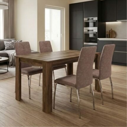 Βρες το Σετ τραπεζαρία 5τμχ Darlen - Alma Megapap χρώμα καρυδί - μπεζ 125x72x74εκ. σε μοναδική τιμή στο clickforshop.gr