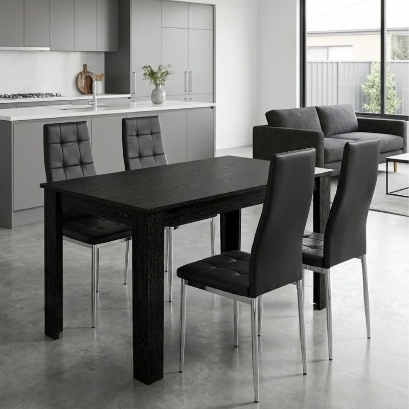 Σετ τραπεζαρία 5τμχ Darlen - Rosa Megapap χρώμα sencron black - μαύρο/χρωμίου πόδι 125x72x74εκ. Βρες το Σετ τραπεζαρία 5τμχ Darlen - Rosa Megapap χρώμα sencron black - μαύρο/χρωμίου πόδι 125x72x74εκ. σε μοναδική τιμή στο clickforshop.gr