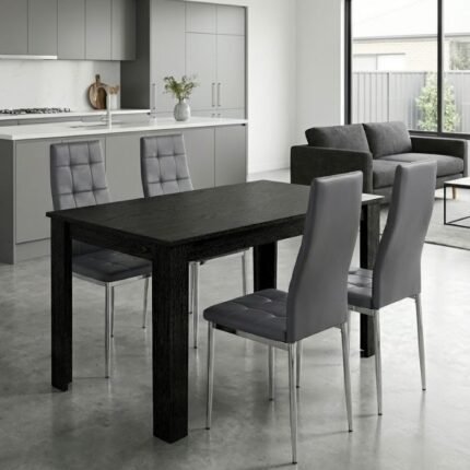 Βρες το Σετ τραπεζαρία 5τμχ Darlen - Rosa Megapap χρώμα sencron black - γκρι/χρωμίου πόδι 125x72x74εκ. σε μοναδική τιμή στο clickforshop.gr