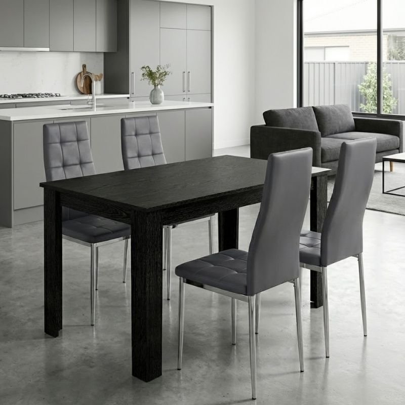 Σετ τραπεζαρία 5τμχ Darlen - Rosa Megapap χρώμα sencron black - γκρι/χρωμίου πόδι 125x72x74εκ. Βρες το Σετ τραπεζαρία 5τμχ Darlen - Rosa Megapap χρώμα sencron black - γκρι/χρωμίου πόδι 125x72x74εκ. σε μοναδική τιμή στο clickforshop.gr