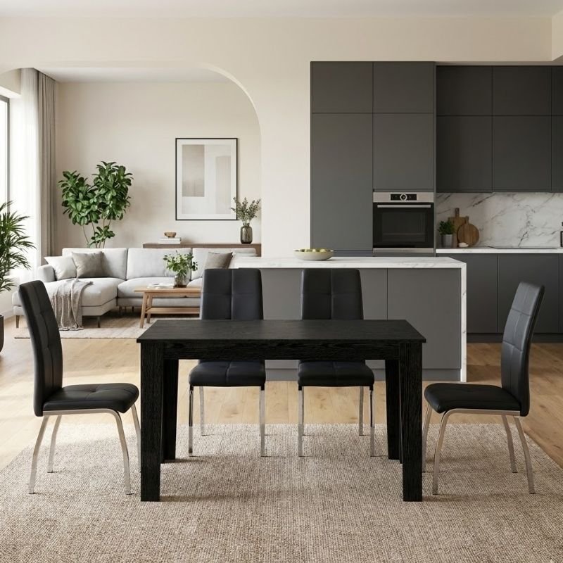 Σετ τραπεζαρία 5τμχ Darlen - Alma Megapap χρώμα sencron black - μαύρο 125x72x74εκ. Βρες το Σετ τραπεζαρία 5τμχ Darlen - Alma Megapap χρώμα sencron black - μαύρο 125x72x74εκ. σε μοναδική τιμή στο clickforshop.gr