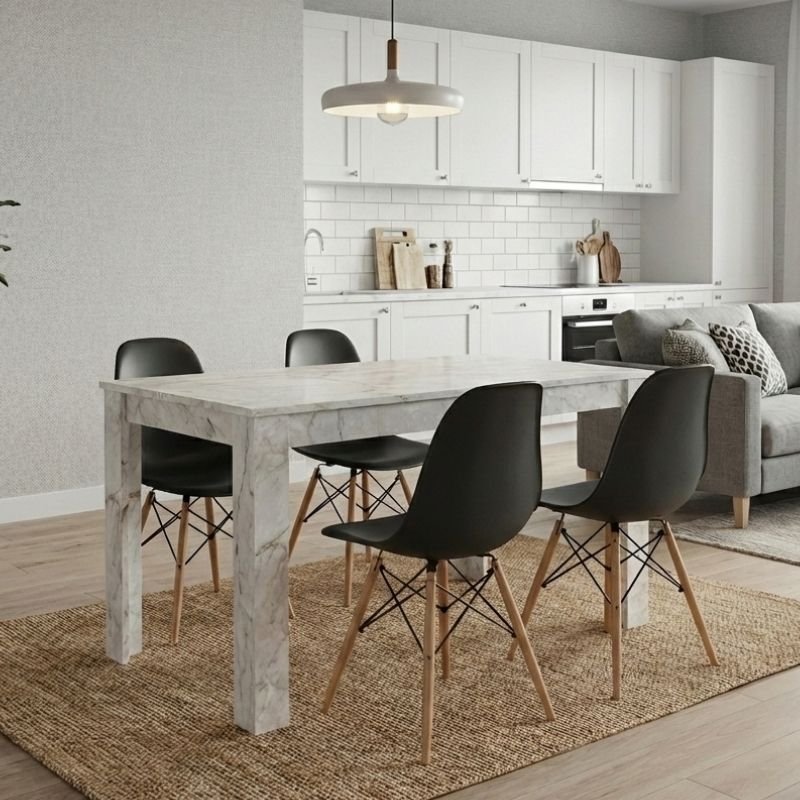 Σετ τραπεζαρία 5τμχ Darlen - Nova Megapap χρώμα λευκό εφέ μαρμάρου - μαύρο 125x72x74εκ. Βρες το Σετ τραπεζαρία 5τμχ Darlen - Nova Megapap χρώμα λευκό εφέ μαρμάρου - μαύρο 125x72x74εκ. σε μοναδική τιμή στο clickforshop.gr