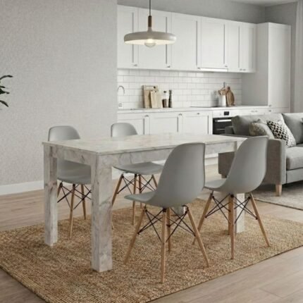 Βρες το Σετ τραπεζαρία 5τμχ Darlen - Nova Megapap χρώμα λευκό εφέ μαρμάρου - γκρι 125x72x74εκ. σε μοναδική τιμή στο clickforshop.gr