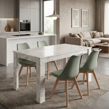 Βρες το Σετ τραπεζαρία 5τμχ Darlen - Viva Megapap χρώμα λευκό εφέ μαρμάρου - φυστικί 125x72x74εκ. σε μοναδική τιμή στο clickforshop.gr