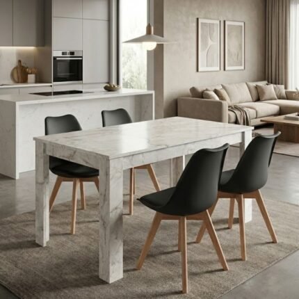 Βρες το Σετ τραπεζαρία 5τμχ Darlen - Viva Megapap χρώμα λευκό εφέ μαρμάρου - μαύρο/φυσικό πόδι 125x72x74εκ. σε μοναδική τιμή στο clickforshop.gr