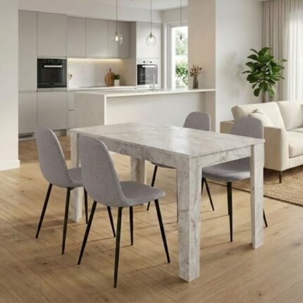 Βρες το Σετ τραπεζαρία 5τμχ Darlen - Iris Megapap χρώμα λευκό εφέ μαρμάρου - ανοιχτό μπεζ 125x72x74εκ. σε μοναδική τιμή στο clickforshop.gr