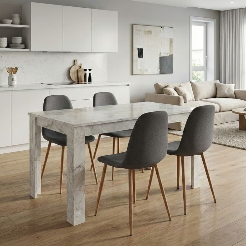 Σετ τραπεζαρία 5τμχ Darlen - Iris Megapap χρώμα λευκό εφέ μαρμάρου - γκρι/φυσικό πόδι 125x72x74εκ. Βρες το Σετ τραπεζαρία 5τμχ Darlen - Iris Megapap χρώμα λευκό εφέ μαρμάρου - γκρι/φυσικό πόδι 125x72x74εκ. σε μοναδική τιμή στο clickforshop.gr