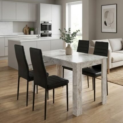 Βρες το Σετ τραπεζαρία 5τμχ Darlen - Rosa Megapap χρώμα λευκό εφέ μαρμάρου - μαύρο 125x72x74εκ. σε μοναδική τιμή στο clickforshop.gr