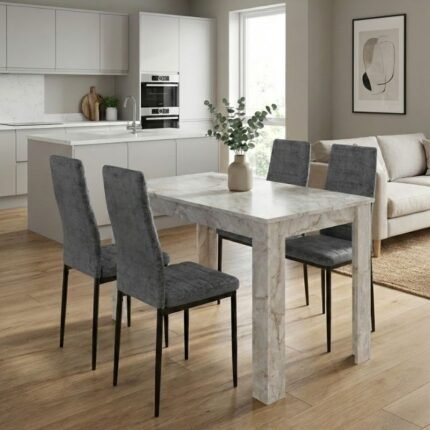 Βρες το Σετ τραπεζαρία 5τμχ Darlen - Rosa Megapap χρώμα λευκό εφέ μαρμάρου - γκρι 125x72x74εκ. σε μοναδική τιμή στο clickforshop.gr