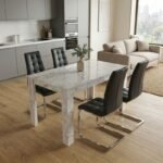 Βρες το Σετ τραπεζαρία 5τμχ Darlen - Vela Megapap χρώμα λευκό εφέ μαρμάρου - μαύρο 125x72x74εκ. σε μοναδική τιμή στο clickforshop.gr