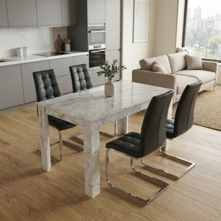 Βρες το Σετ τραπεζαρία 5τμχ Darlen - Vela Megapap χρώμα λευκό εφέ μαρμάρου - μαύρο 125x72x74εκ. σε μοναδική τιμή στο clickforshop.gr