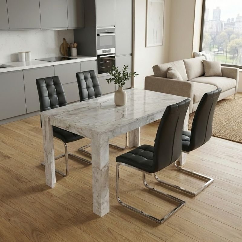 Σετ τραπεζαρία 5τμχ Darlen - Vela Megapap χρώμα λευκό εφέ μαρμάρου - μαύρο 125x72x74εκ. Βρες το Σετ τραπεζαρία 5τμχ Darlen - Vela Megapap χρώμα λευκό εφέ μαρμάρου - μαύρο 125x72x74εκ. σε μοναδική τιμή στο clickforshop.gr