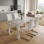 Βρες το Σετ τραπεζαρία 5τμχ Darlen - Vela Megapap χρώμα λευκό εφέ μαρμάρου - λευκό 125x72x74εκ. σε μοναδική τιμή στο clickforshop.gr