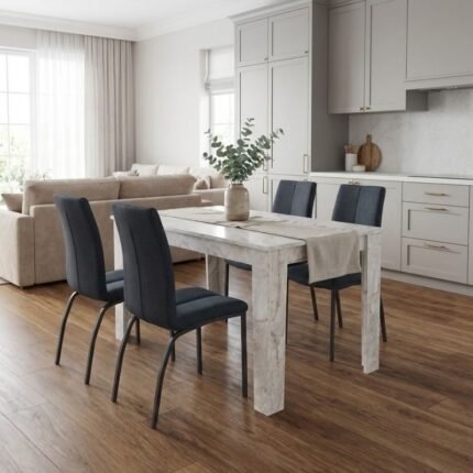 Βρες το Σετ τραπεζαρία 5τμχ Darlen - Fina Megapap χρώμα λευκό εφέ μαρμάρου - ανθρακί 125x72x74εκ. σε μοναδική τιμή στο clickforshop.gr