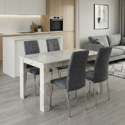 Βρες το Σετ τραπεζαρία 5τμχ Darlen - Alma Megapap χρώμα λευκό εφέ μαρμάρου - γκρι 125x72x74εκ. σε μοναδική τιμή στο clickforshop.gr