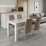 Βρες το Σετ τραπεζαρία 5τμχ Darlen - Alma Megapap χρώμα λευκό εφέ μαρμάρου - μπεζ 125x72x74εκ. σε μοναδική τιμή στο clickforshop.gr