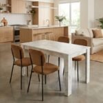 Βρες το Σετ τραπεζαρία 5τμχ Darlen - Kevin Megapap χρώμα λευκό εφέ μαρμάρου - μουσταρδί 125x72x74εκ. σε μοναδική τιμή στο clickforshop.gr