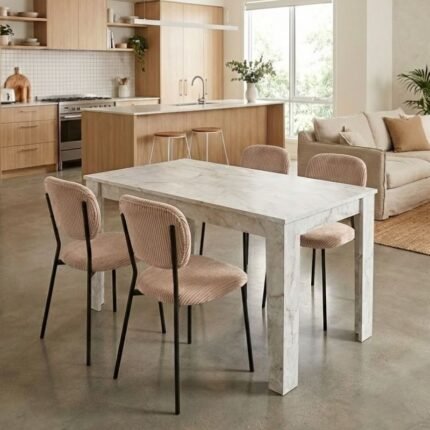 Βρες το Σετ τραπεζαρία 5τμχ Darlen - Kevin Megapap χρώμα λευκό εφέ μαρμάρου - μόκα 125x72x74εκ. σε μοναδική τιμή στο clickforshop.gr