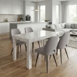 Βρες το Σετ τραπεζαρία 5τμχ Darlen - Christy Megapap χρώμα λευκό εφέ μαρμάρου - ανοιχτό μπεζ 125x72x74εκ. σε μοναδική τιμή στο clickforshop.gr