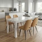 Βρες το Σετ τραπεζαρία 5τμχ Darlen - Christy Megapap χρώμα λευκό εφέ μαρμάρου - μουσταρδί 125x72x74εκ. σε μοναδική τιμή στο clickforshop.gr