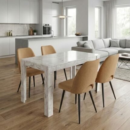 Βρες το Σετ τραπεζαρία 5τμχ Darlen - Christy Megapap χρώμα λευκό εφέ μαρμάρου - μουσταρδί 125x72x74εκ. σε μοναδική τιμή στο clickforshop.gr