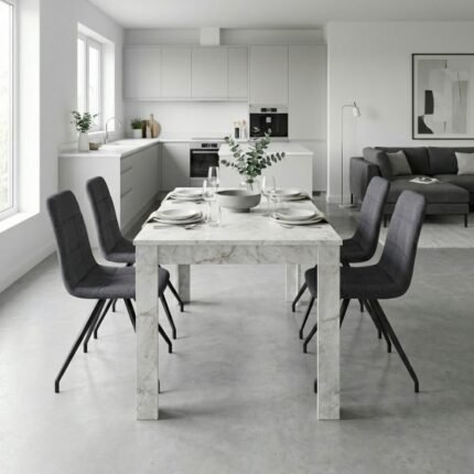 Βρες το Σετ τραπεζαρία 5τμχ Darlen - Bianca Megapap χρώμα λευκό εφέ μαρμάρου - γκρι 125x72x74εκ. σε μοναδική τιμή στο clickforshop.gr