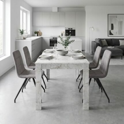 Βρες το Σετ τραπεζαρία 5τμχ Darlen - Bianca Megapap χρώμα λευκό εφέ μαρμάρου - ανοιχτό μπεζ 125x72x74εκ. σε μοναδική τιμή στο clickforshop.gr