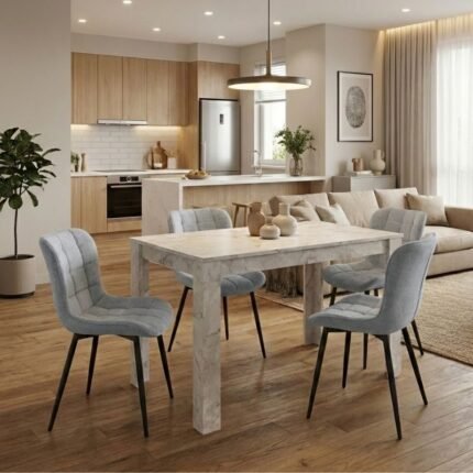 Βρες το Σετ τραπεζαρία 5τμχ Darlen - Chiara Megapap χρώμα λευκό εφέ μαρμάρου - γκρι 125x72x74εκ. σε μοναδική τιμή στο clickforshop.gr