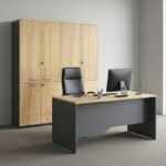 Ντουλάπα γραφείου με κλειδαριά επαγγελματική Venturo Megapap χρώμα ανθρακί - φυσικό οξιάς 160x40x200εκ. - Image 2